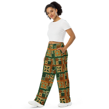 Load image into Gallery viewer, Green Tiki Squares wide-leg pants