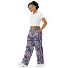 Load image into Gallery viewer, Purple Tiki Squares wide-leg pants