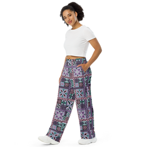 Purple Tiki Squares wide-leg pants