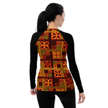 Load image into Gallery viewer, Fiery tiki Squares Women&#39;s Rash Guard