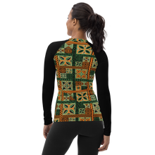 Load image into Gallery viewer, Green Tiki Squares Women&#39;s Rash Guard