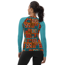 Load image into Gallery viewer, Beach Tiki Squares Women&#39;s Rash Guard