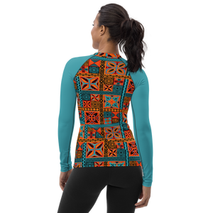 Beach Tiki Squares Women's Rash Guard