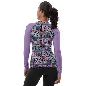 Purple Tiki Squares Women's Rash Guard