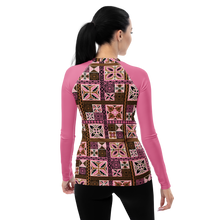 Load image into Gallery viewer, Pink Tiki Squares Women&#39;s Rash Guard