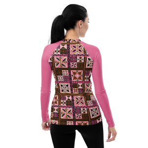 Pink Tiki Squares Women's Rash Guard