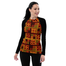 Load image into Gallery viewer, Fiery tiki Squares Women&#39;s Rash Guard