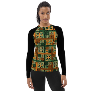 Green Tiki Squares Women's Rash Guard