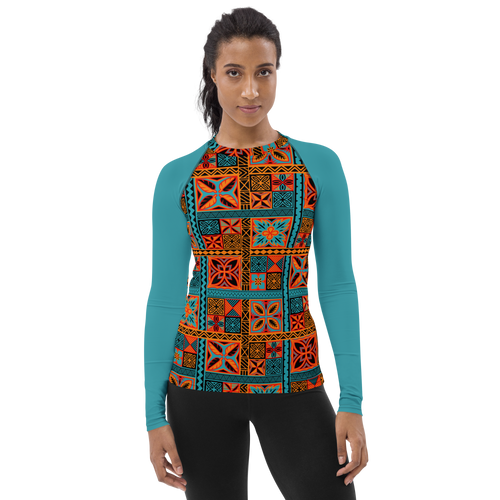 Beach Tiki Squares Women's Rash Guard