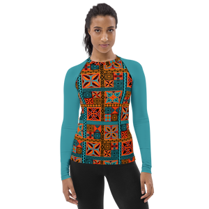 Beach Tiki Squares Women's Rash Guard