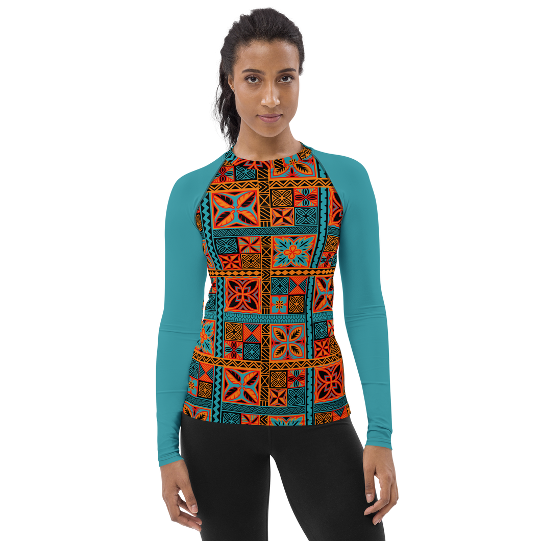 Beach Tiki Squares Women's Rash Guard