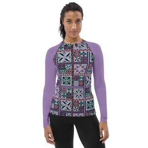 Purple Tiki Squares Women's Rash Guard