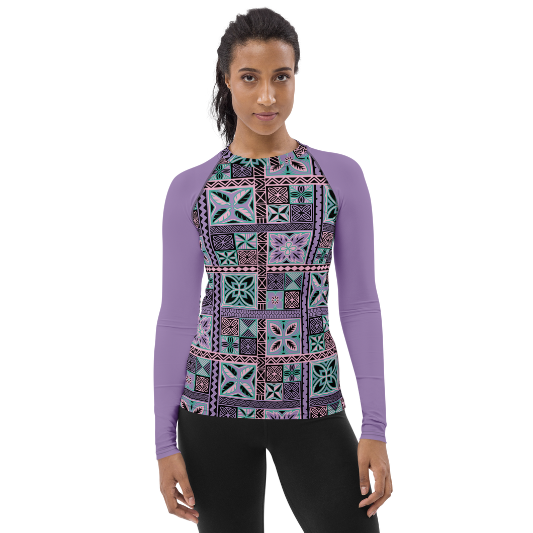 Purple Tiki Squares Women's Rash Guard