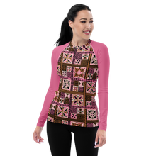 Load image into Gallery viewer, Pink Tiki Squares Women&#39;s Rash Guard