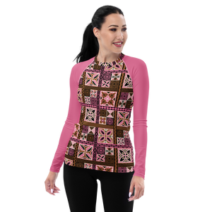 Pink Tiki Squares Women's Rash Guard