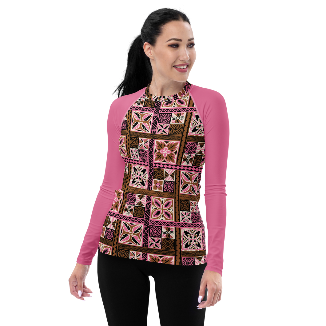 Pink Tiki Squares Women's Rash Guard