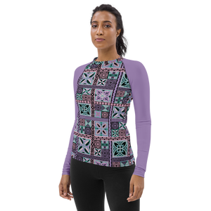 Purple Tiki Squares Women's Rash Guard