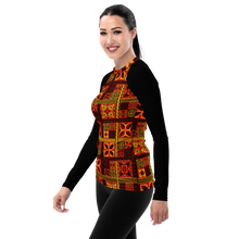 Load image into Gallery viewer, Fiery tiki Squares Women&#39;s Rash Guard