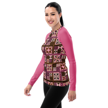 Load image into Gallery viewer, Pink Tiki Squares Women&#39;s Rash Guard