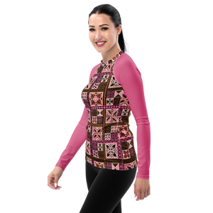 Pink Tiki Squares Women's Rash Guard