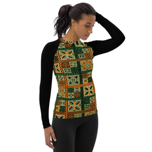 Green Tiki Squares Women's Rash Guard