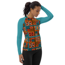 Load image into Gallery viewer, Beach Tiki Squares Women&#39;s Rash Guard