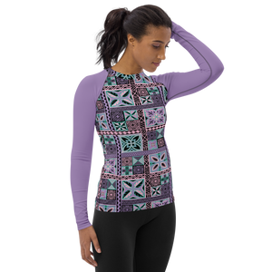 Purple Tiki Squares Women's Rash Guard