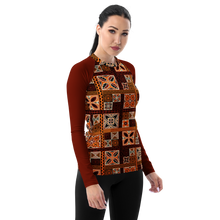 Load image into Gallery viewer, Tiki Squares Women&#39;s Rash Guard