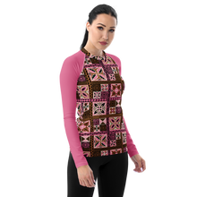 Load image into Gallery viewer, Pink Tiki Squares Women&#39;s Rash Guard