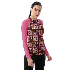 Pink Tiki Squares Women's Rash Guard