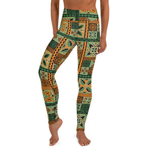 Green Tiki Squares Yoga Leggings