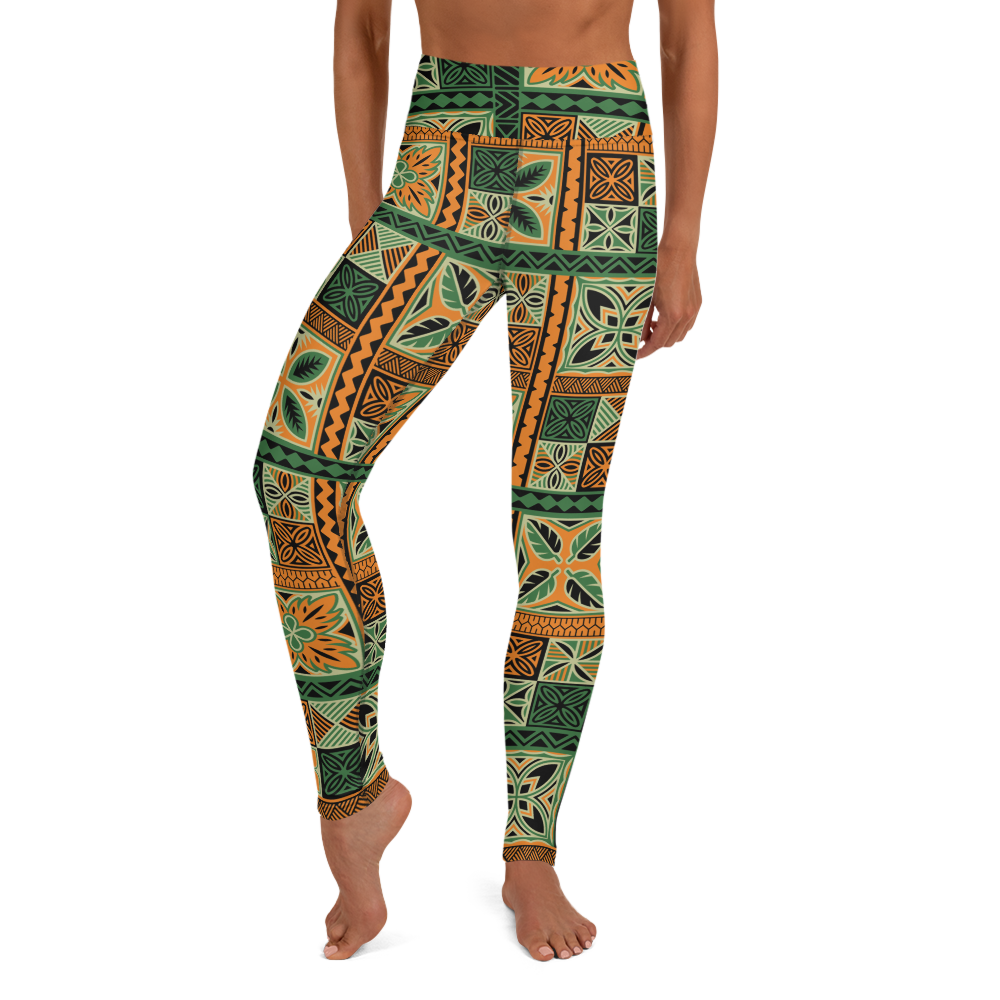 Green Tiki Squares Yoga Leggings