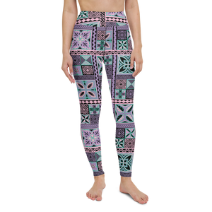 Purple Tiki Squares Yoga Leggings