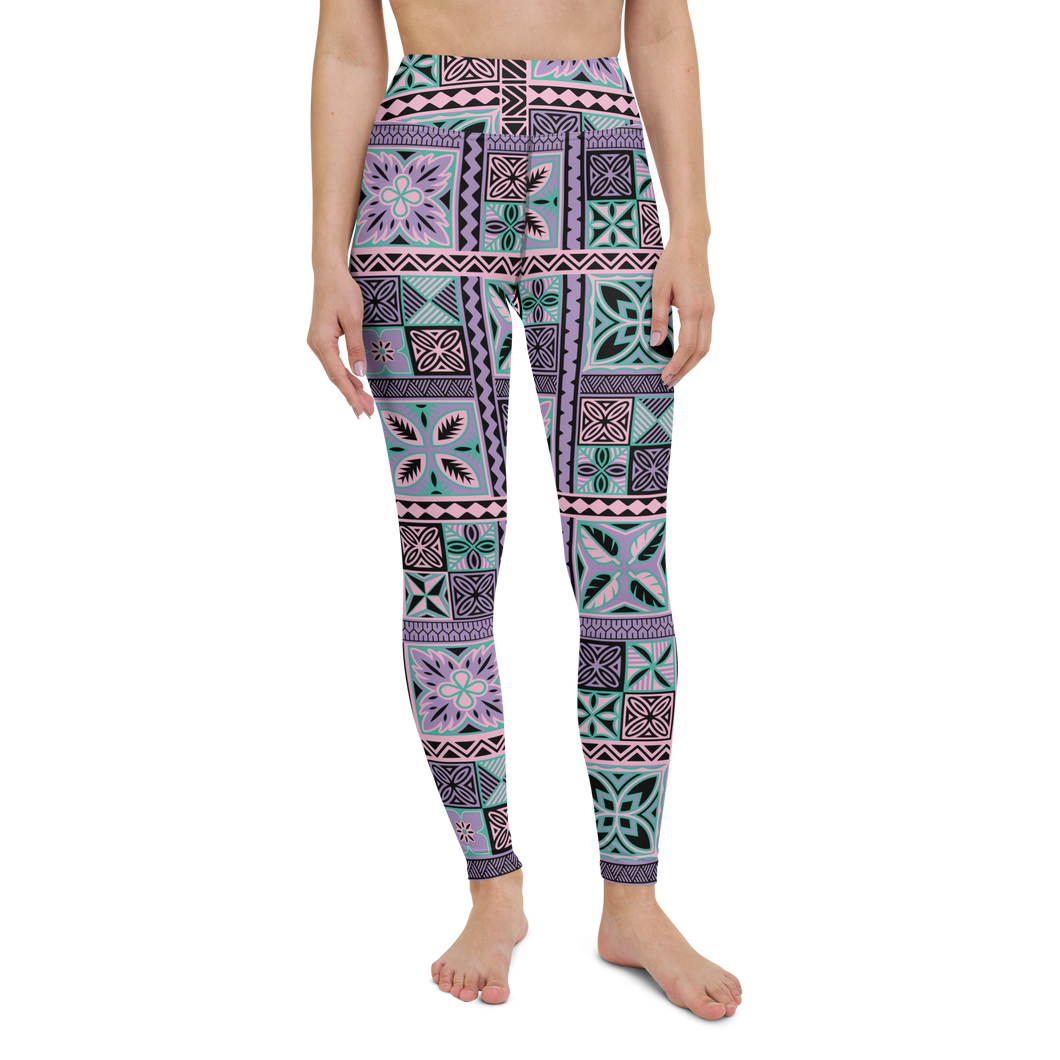 Purple Tiki Squares Yoga Leggings