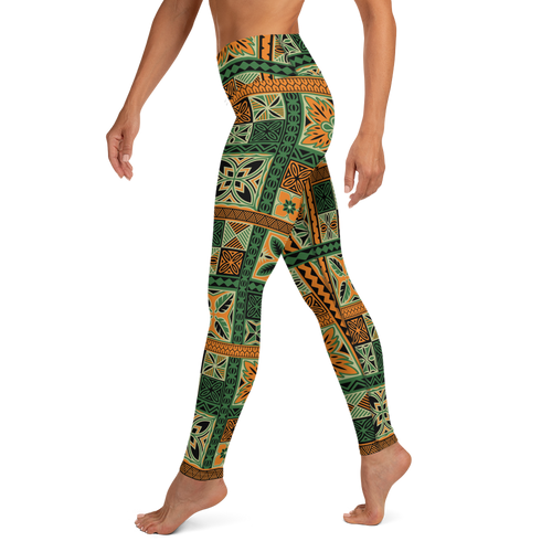 Green Tiki Squares Yoga Leggings