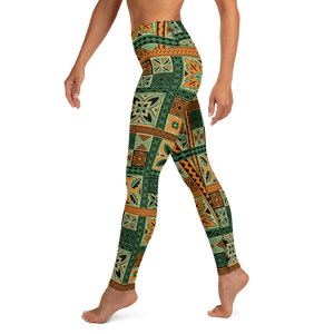 Green Tiki Squares Yoga Leggings