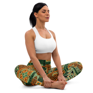 Green Tiki Squares Yoga Leggings