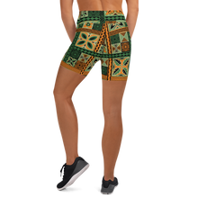 Load image into Gallery viewer, Green Tiki Squares Yoga Shorts