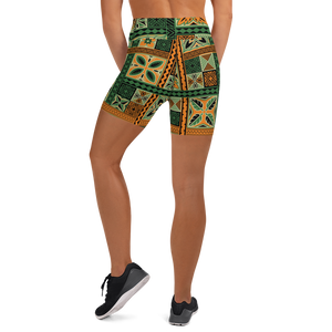 Green Tiki Squares Yoga Shorts