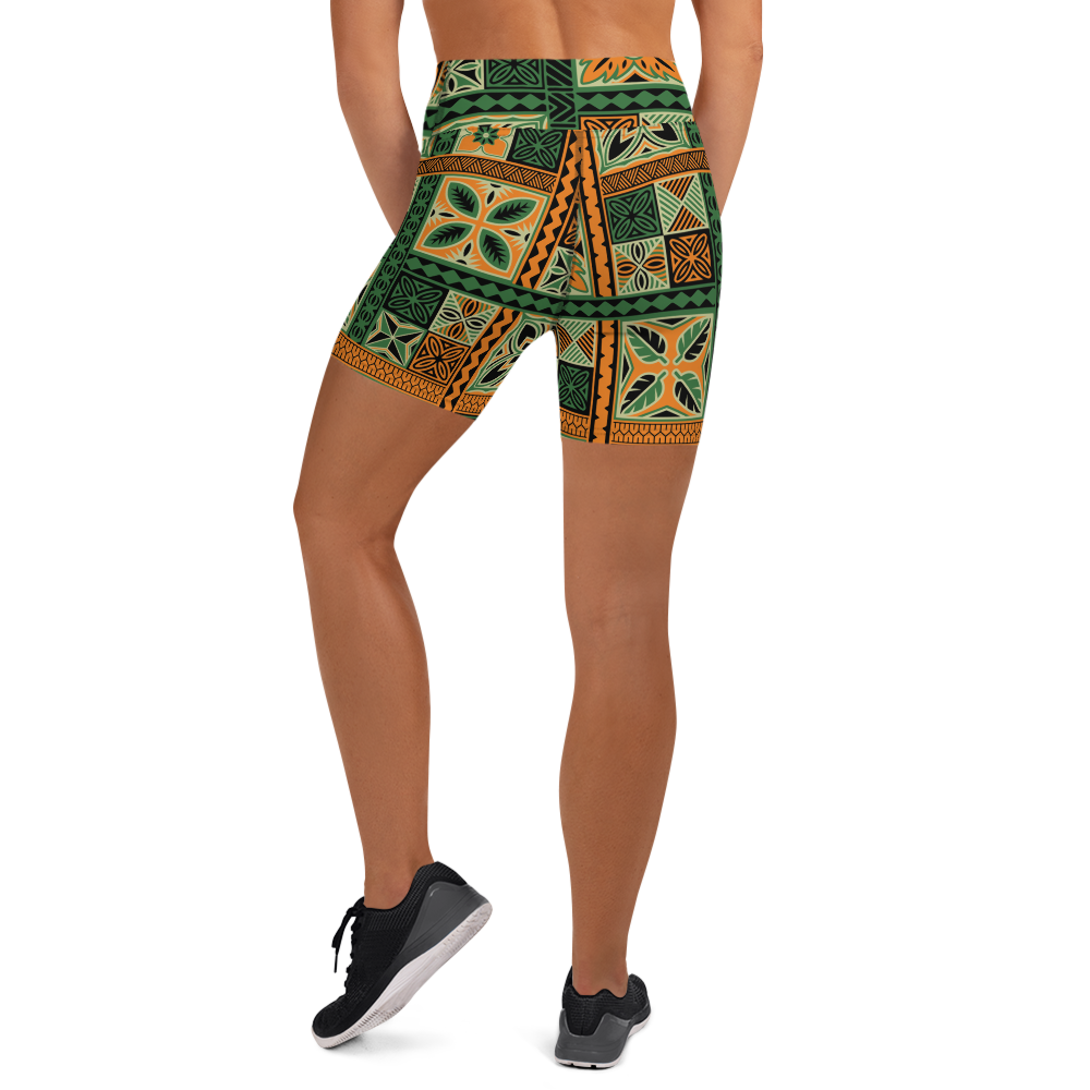 Green Tiki Squares Yoga Shorts