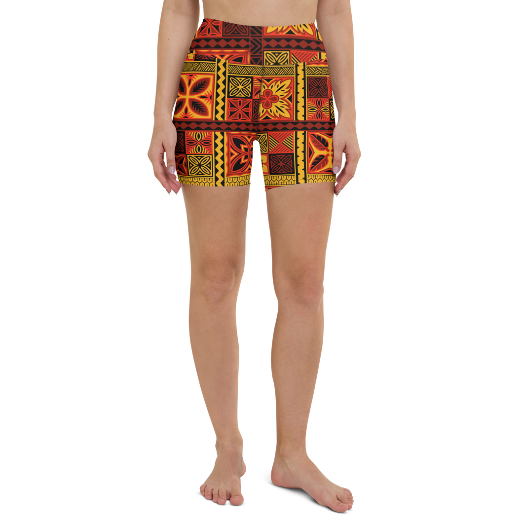 Fiery Tiki Squares Yoga Shorts