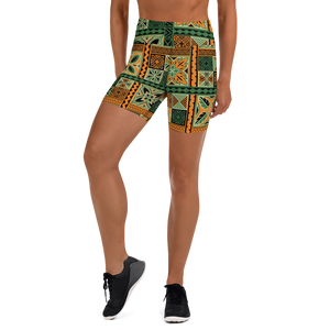 Green Tiki Squares Yoga Shorts