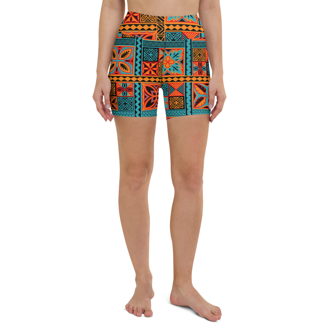 Beach Tiki Squares Yoga Shorts