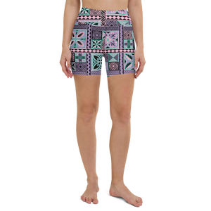 Purple Tiki Squares Yoga Shorts