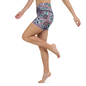 Purple Tiki Squares Yoga Shorts