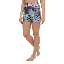 Load image into Gallery viewer, Purple Tiki Squares Yoga Shorts