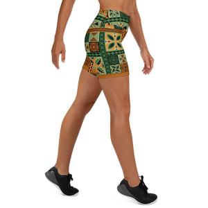 Green Tiki Squares Yoga Shorts