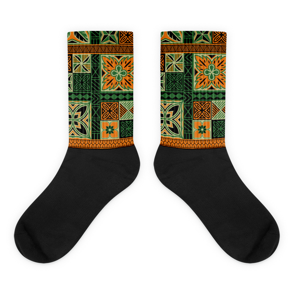 Green Tiki Squares Socks