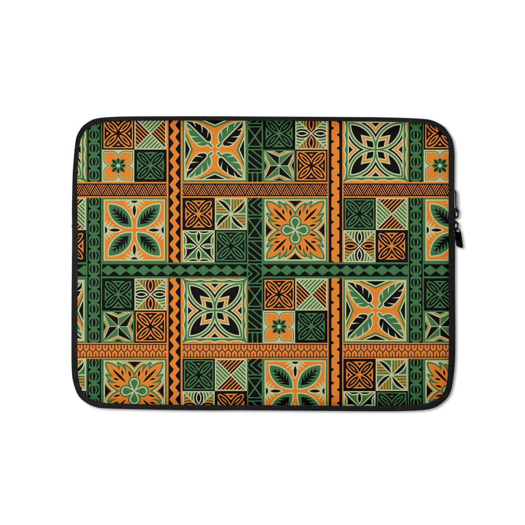 Green Tiki Squares Laptop Sleeve