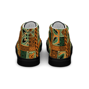 Green Tiki Squares Men’s high top canvas shoes